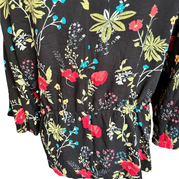 EXPRESS BLACK FLORAL CRINKLE GAUZE CINCH DRAWSTRING OPEN FRONT KIMONO TOP M - Picture 12 of 17